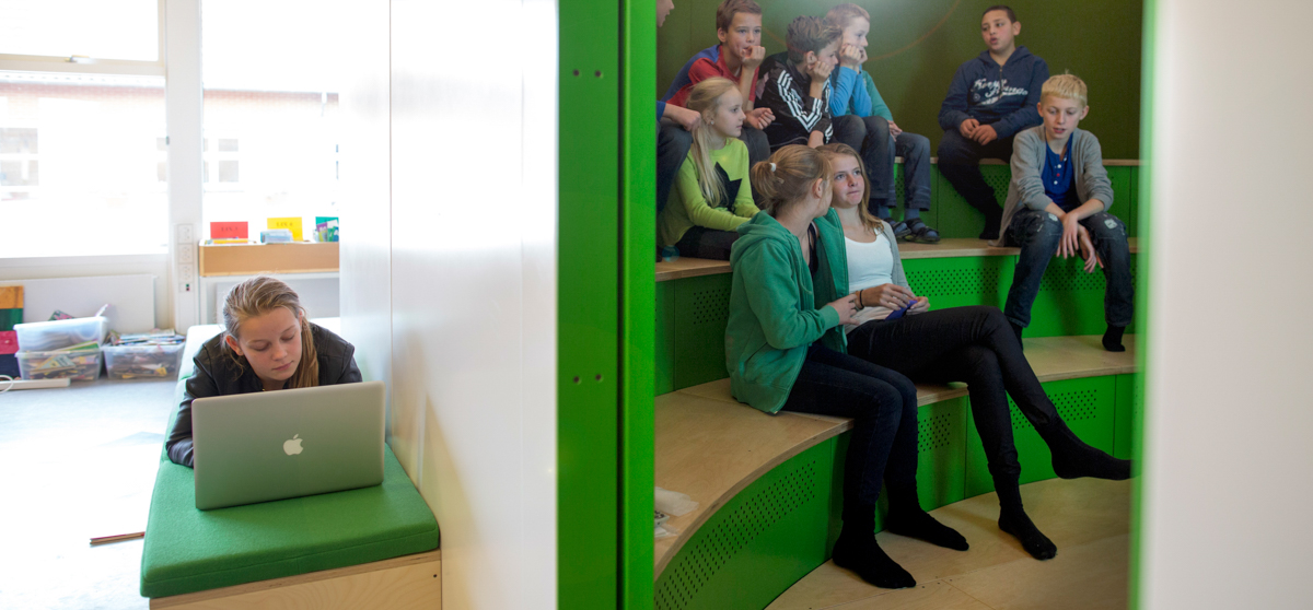 Galaxen på Engum Skole. Video konferencerum i læringscenter for børn.
